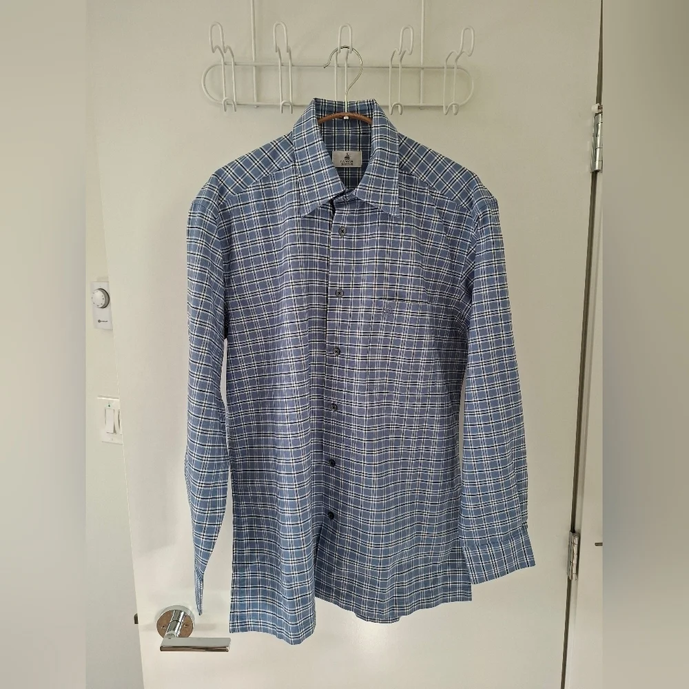 Lanvin Classique Men's Blue Checkered Button-up Dress Shirt (Size EU 46) - Picture 1 of 8